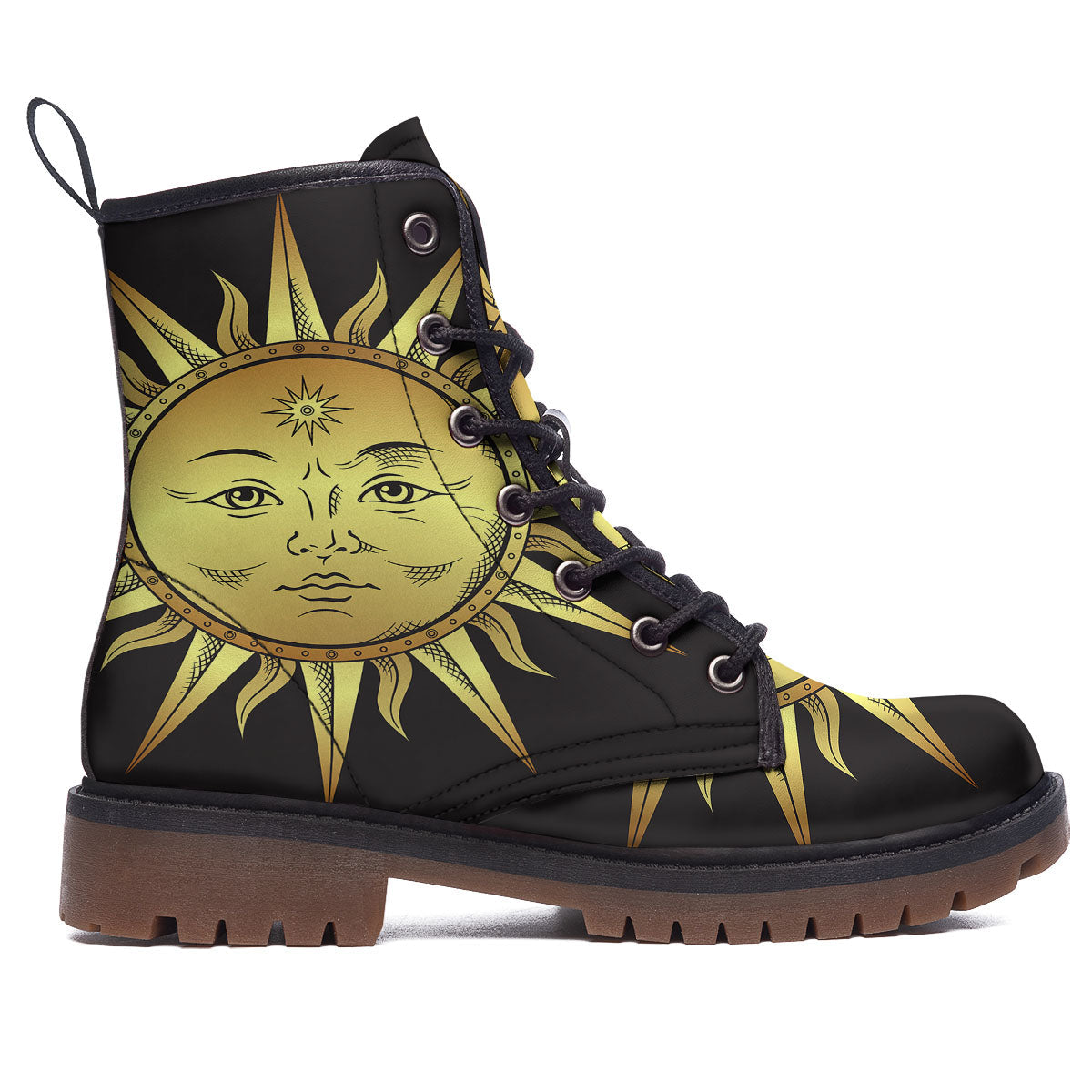 Celestial Sun Gold And Black Print Work Boots-grizzshop