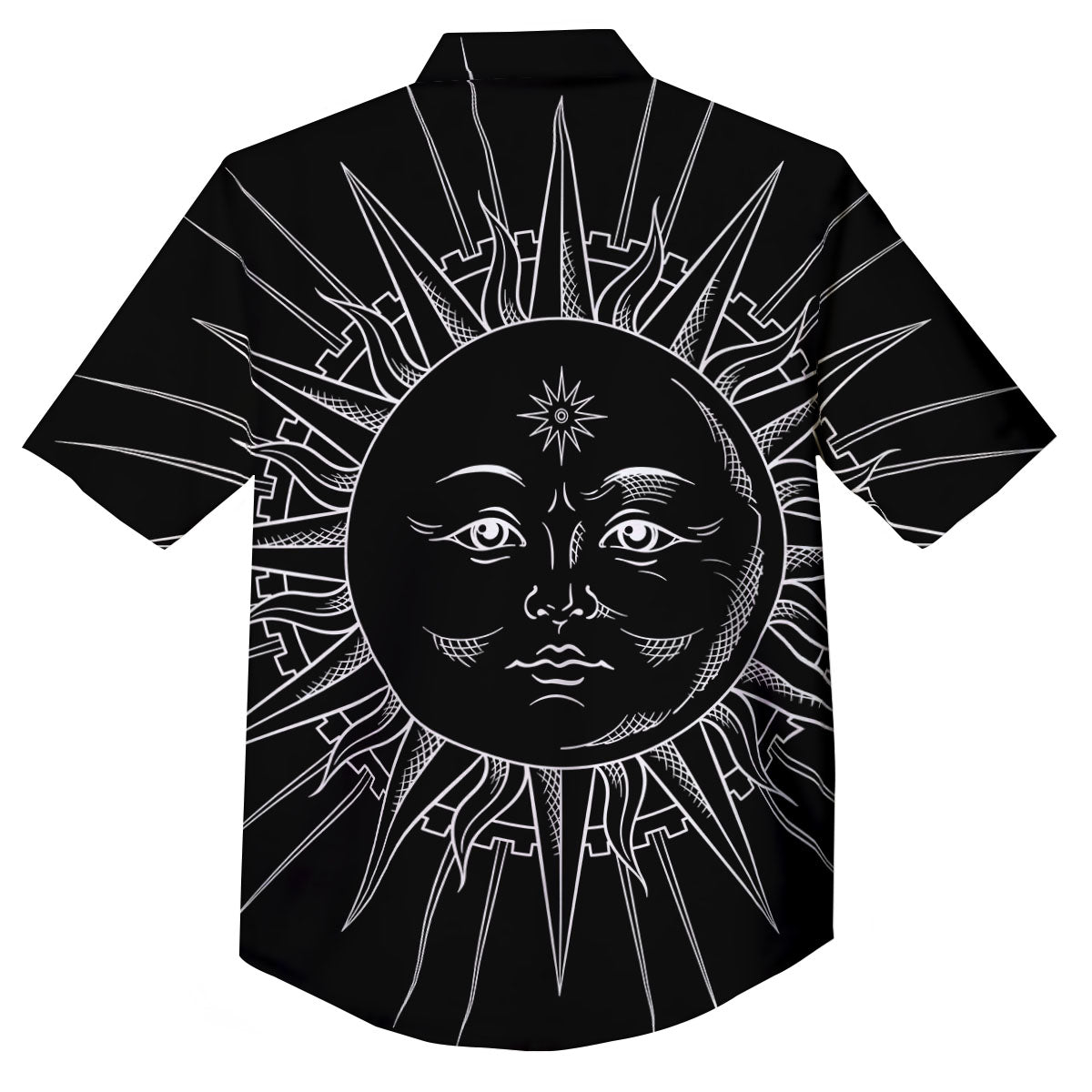 Celestial Sun White And Black Print Button Up Shirt-grizzshop