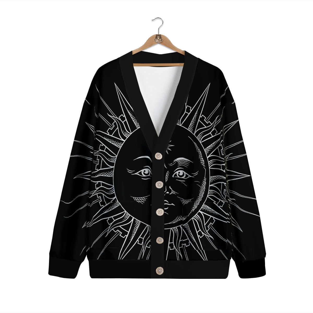 Celestial Sun White And Black Print Cardigan-grizzshop