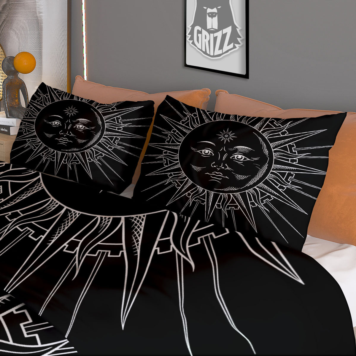 Celestial Sun White And Black Print Duvet Cover Bedding Set