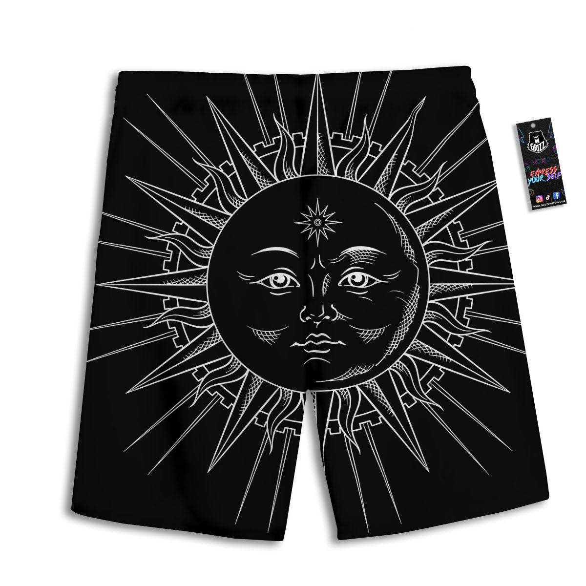 Celestial Sun White And Black Print Men's Athletic Shorts