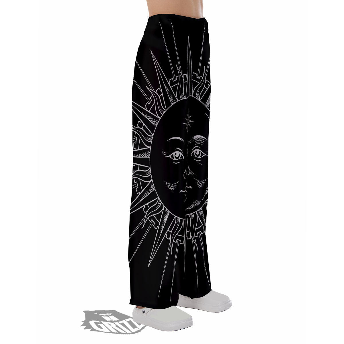Celestial Sun White And Black Print Pajama Pants-grizzshop