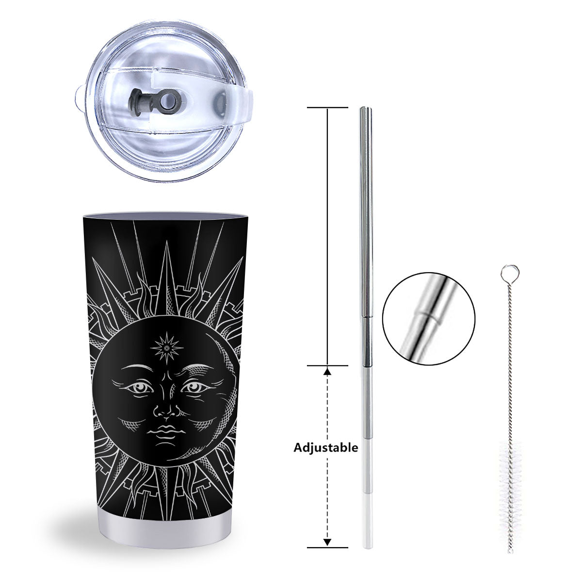 Celestial Sun White And Black Print Tumbler-grizzshop