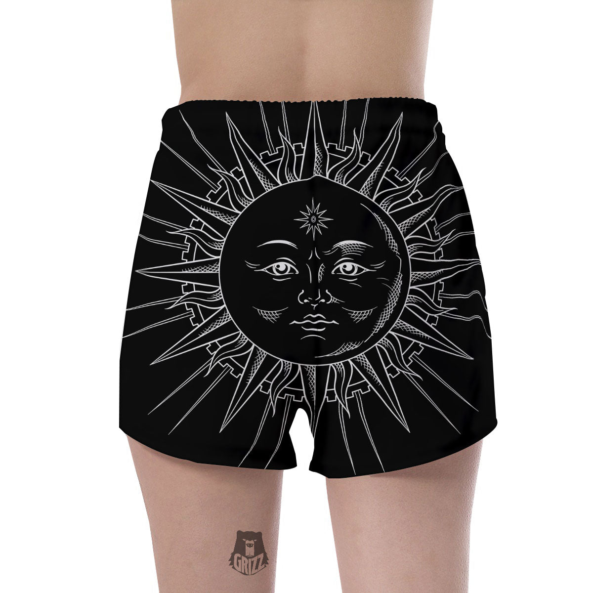 Celestial Sun White And Black Print Women's Shorts-grizzshop
