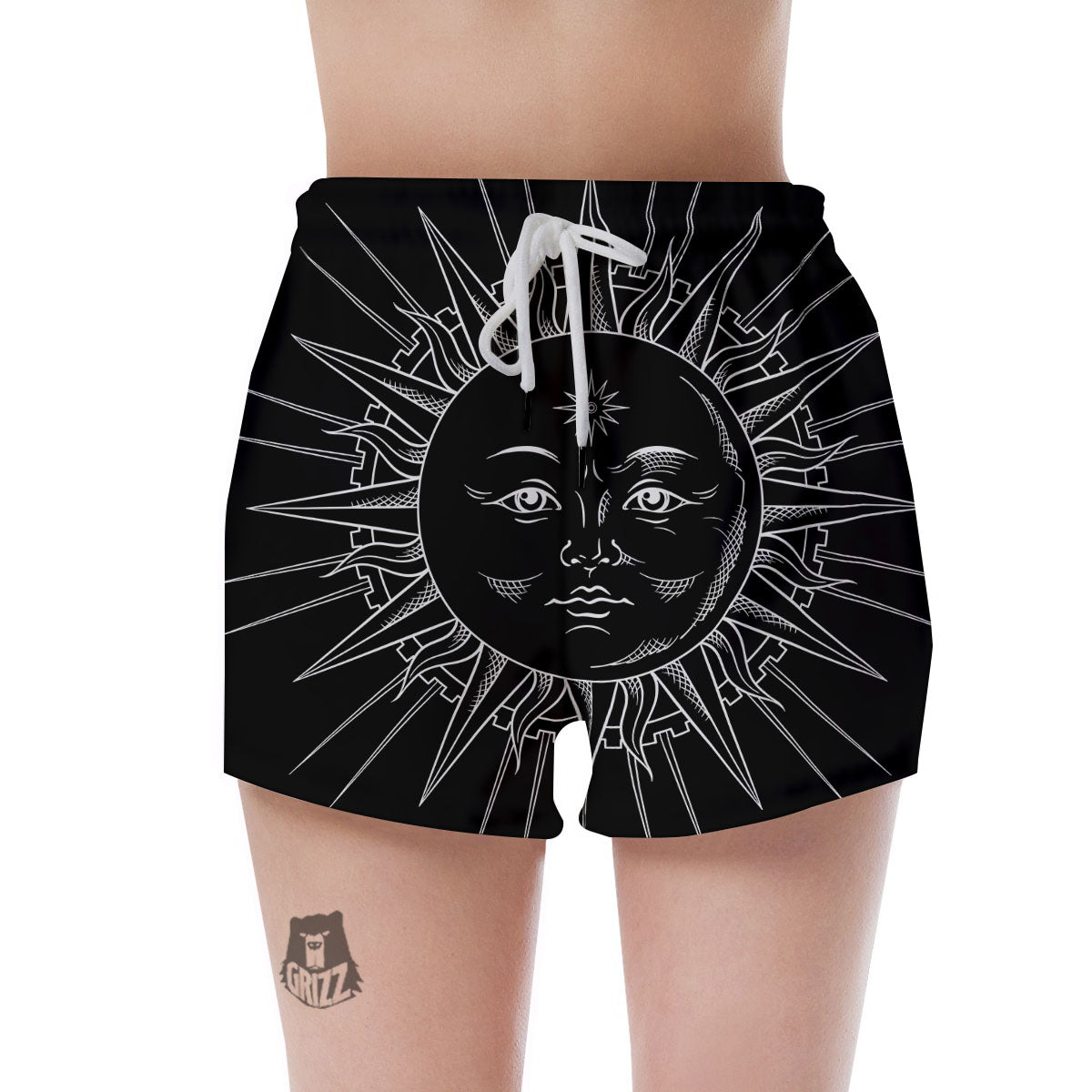 Celestial Sun White And Black Print Women's Shorts-grizzshop