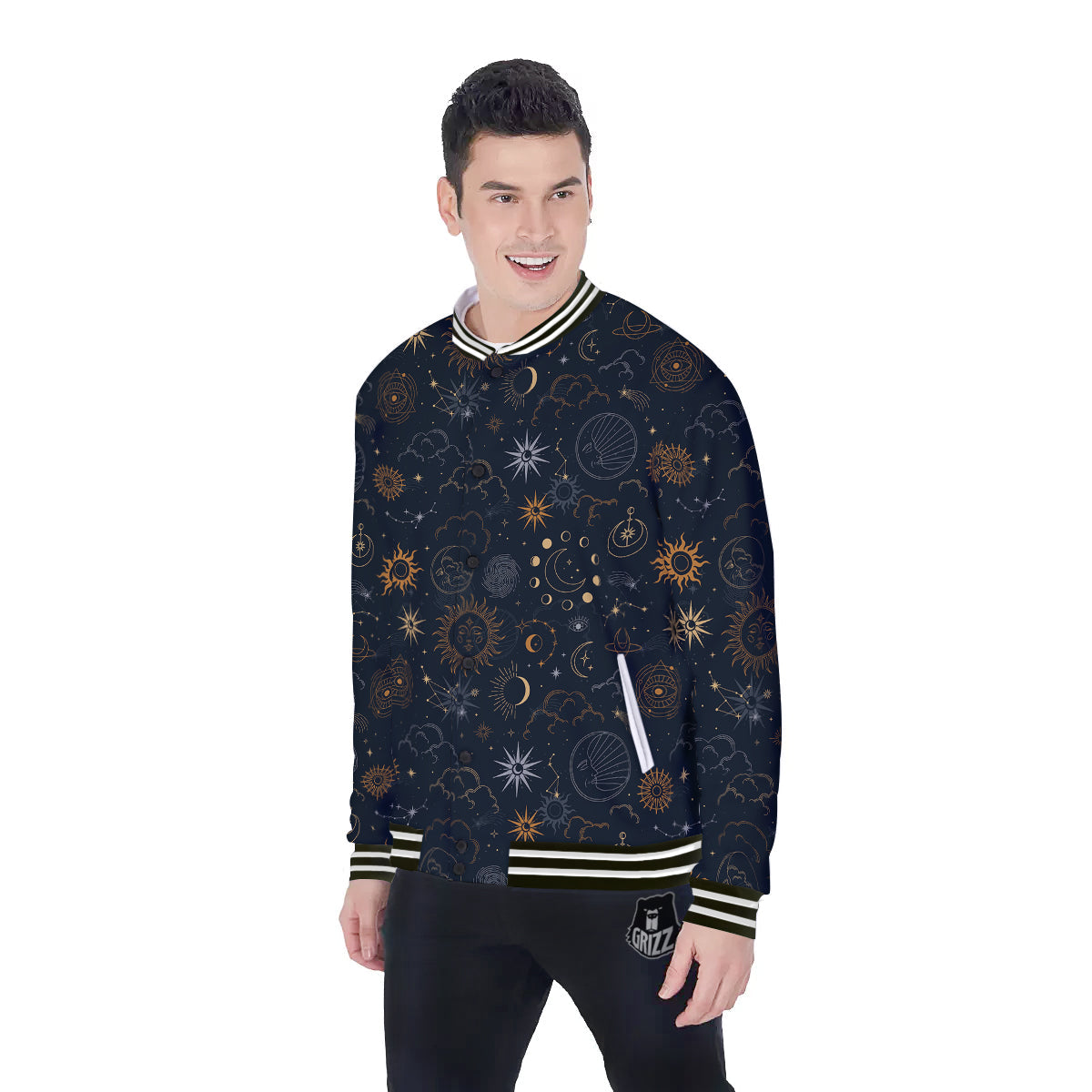 Celestial Vintage Print Pattern Baseball Jacket-grizzshop