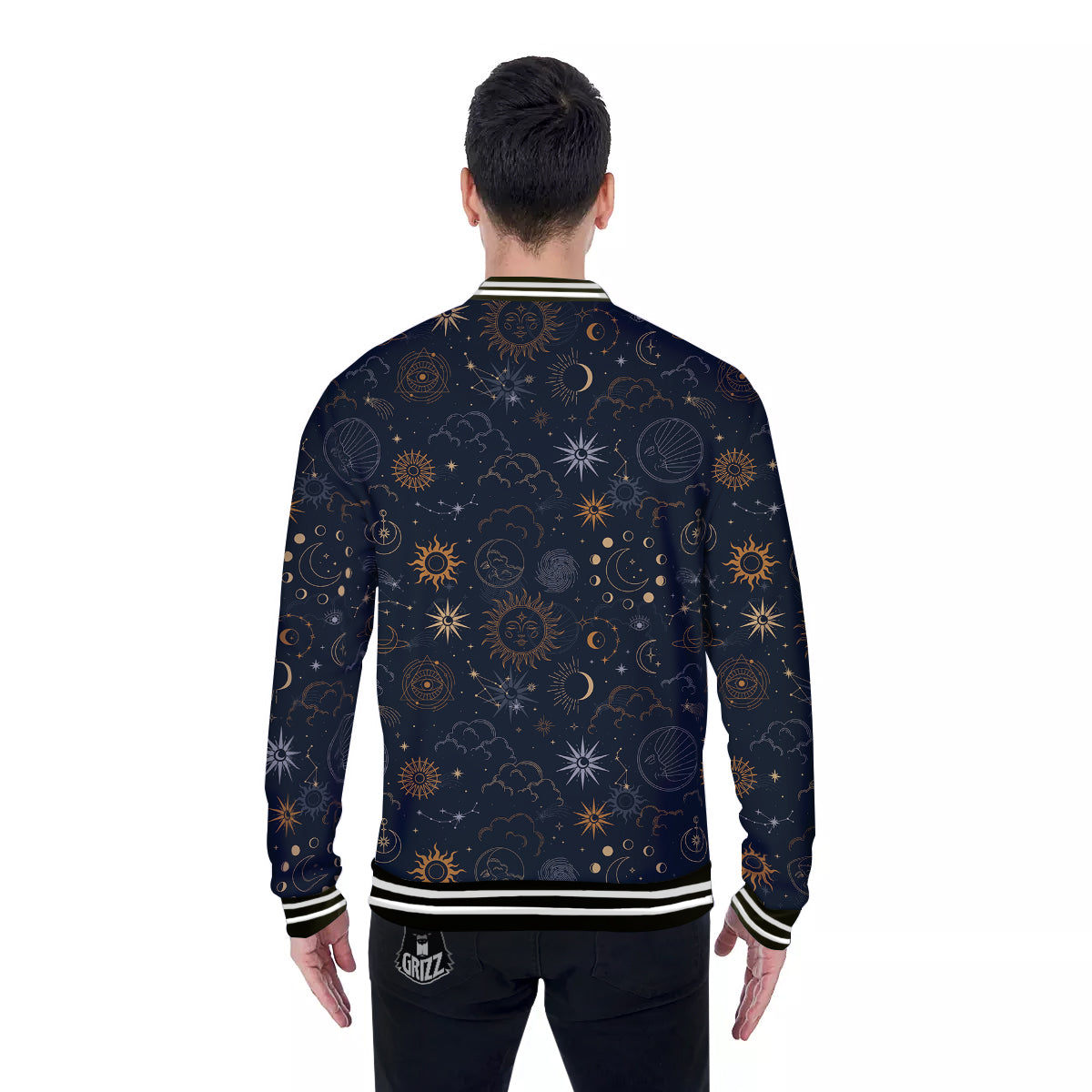 Celestial Vintage Print Pattern Baseball Jacket-grizzshop