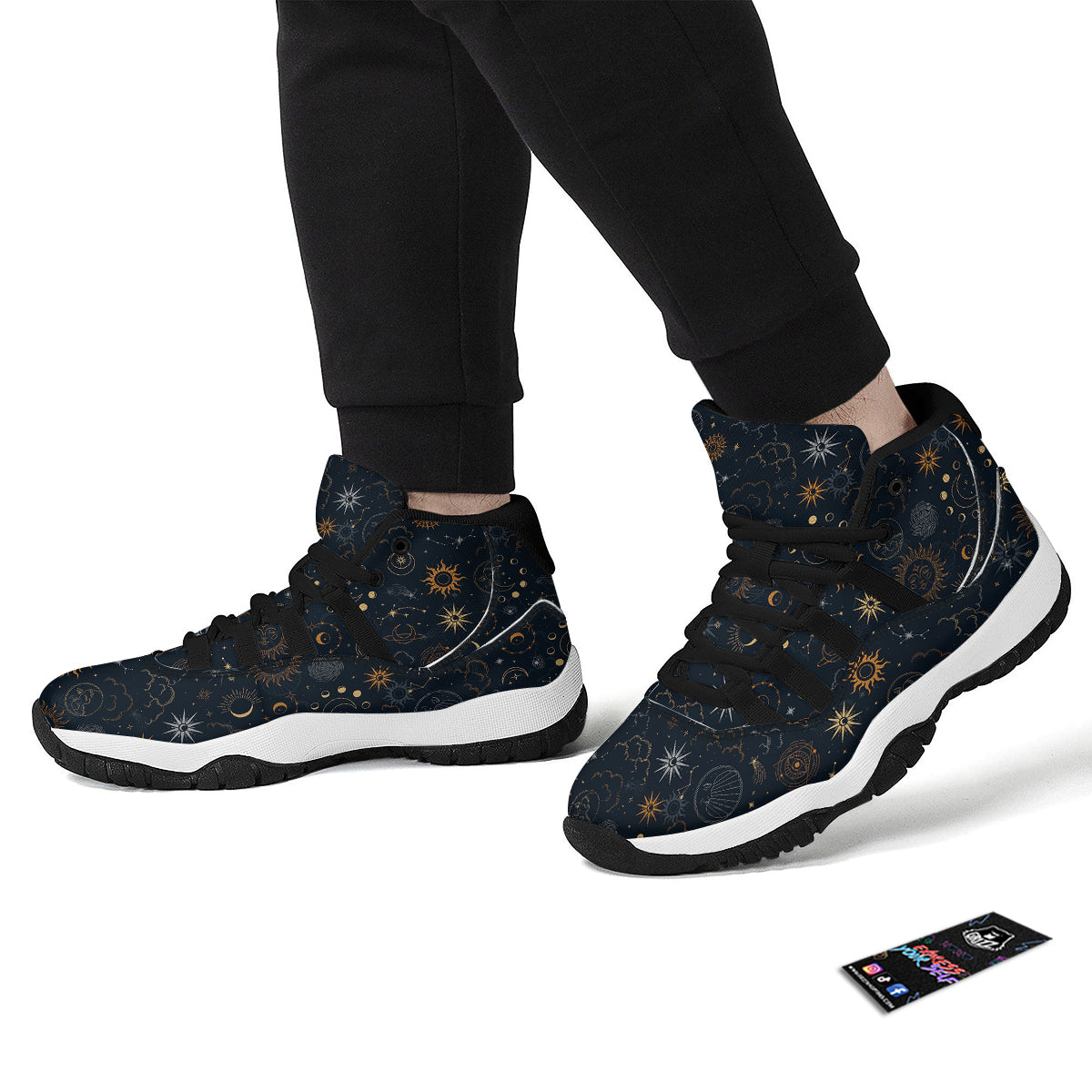 Celestial Vintage Print Pattern Black Bball Shoes-grizzshop