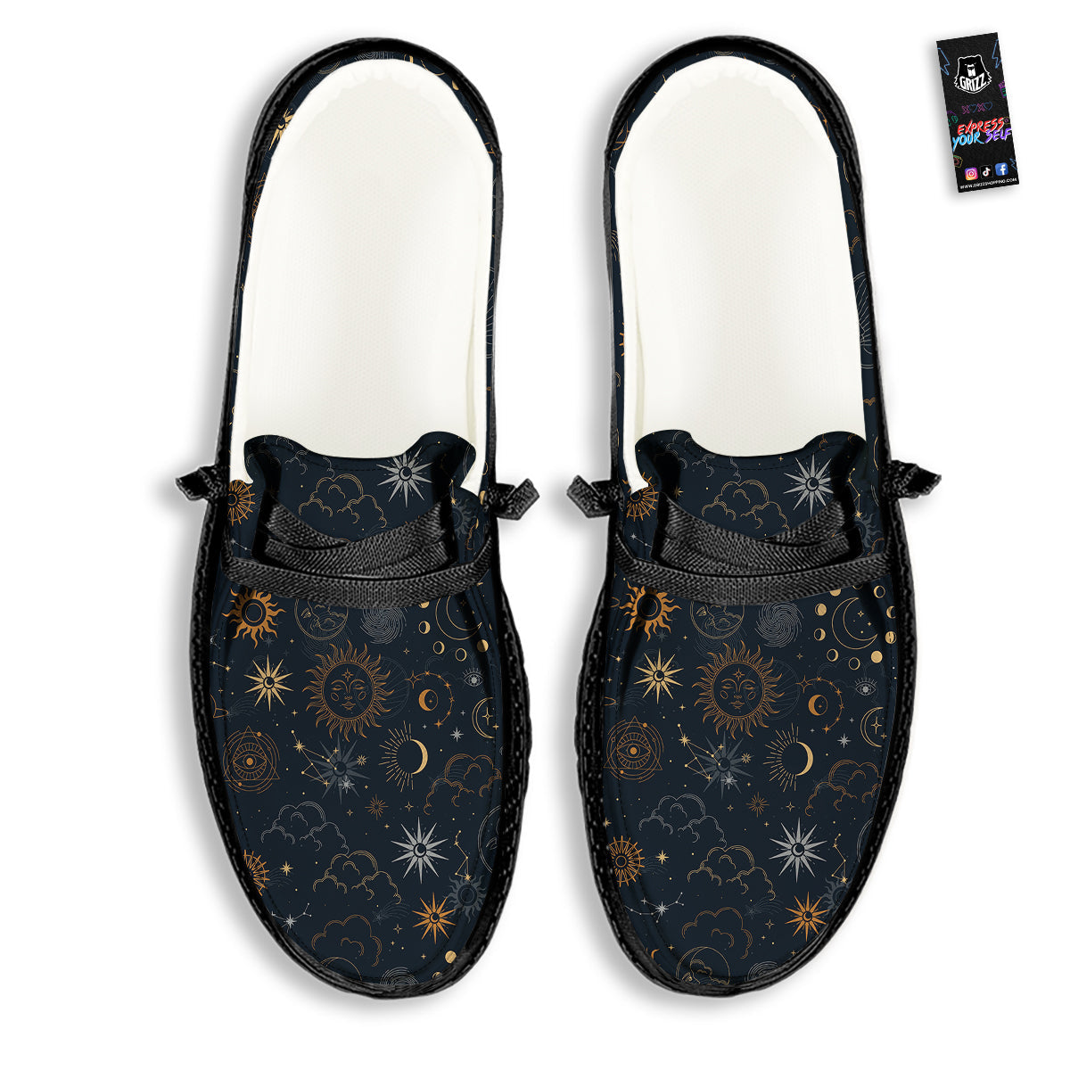 Celestial Vintage Print Pattern Black Loafers-grizzshop