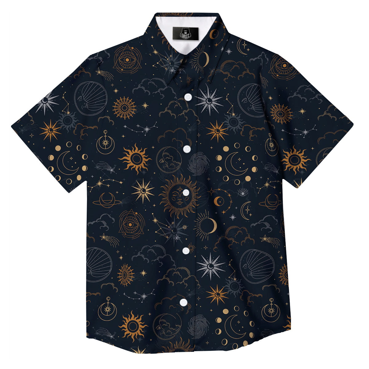 Celestial Vintage Print Pattern Button Up Shirt-grizzshop