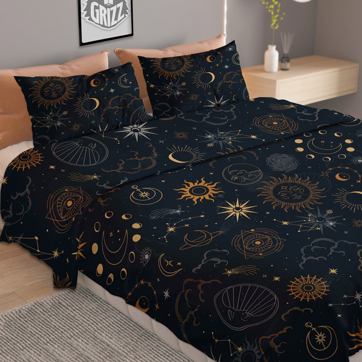 Celestial Vintage Print Pattern Duvet Cover Bedding Set