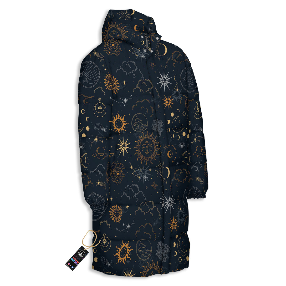 Celestial Vintage Print Pattern Long Down Jacket-grizzshop