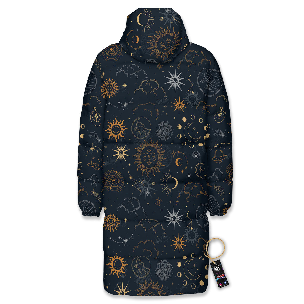 Celestial Vintage Print Pattern Long Down Jacket-grizzshop