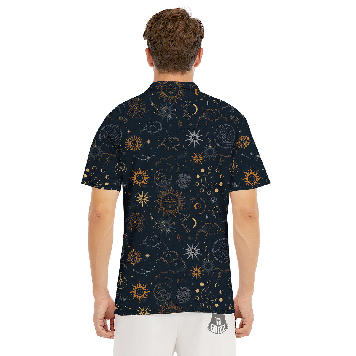 Celestial Vintage Print Pattern Men's Golf Shirts-grizzshop