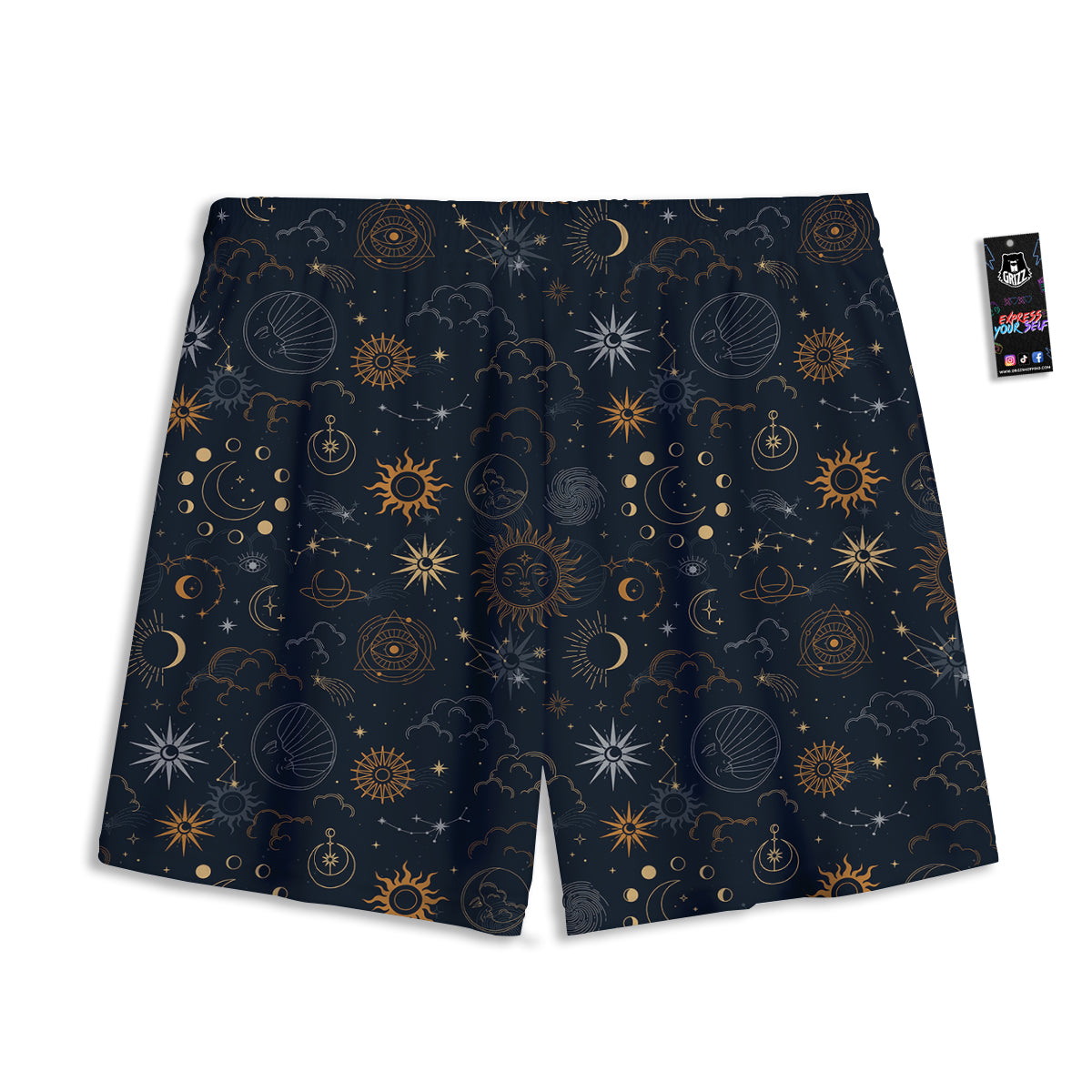 Celestial Vintage Print Pattern Mesh Shorts