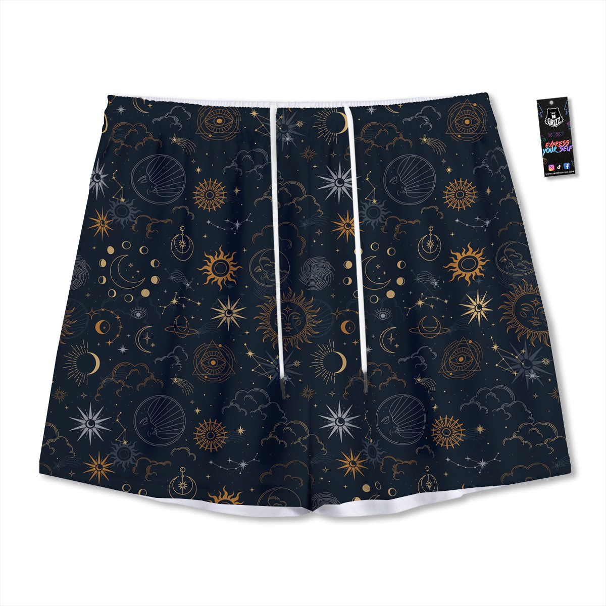 Celestial Vintage Print Pattern Mesh Shorts