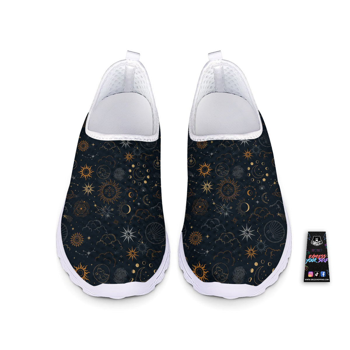 Celestial Vintage Print Pattern Nurse Shoes-grizzshop