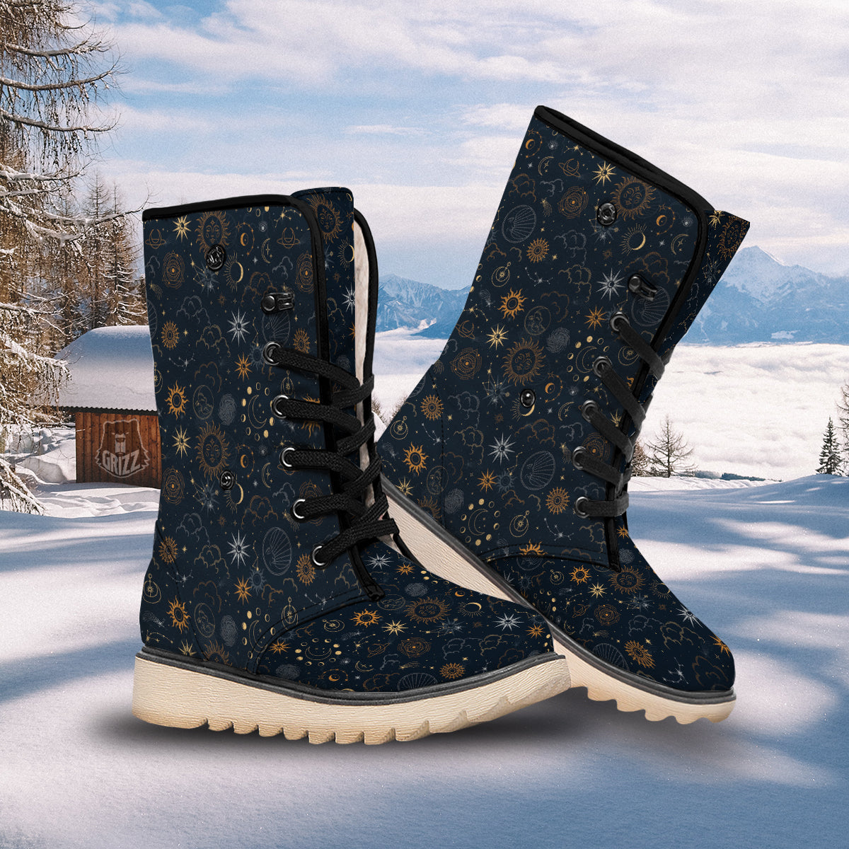 Celestial Vintage Print Pattern Snow Boots-grizzshop