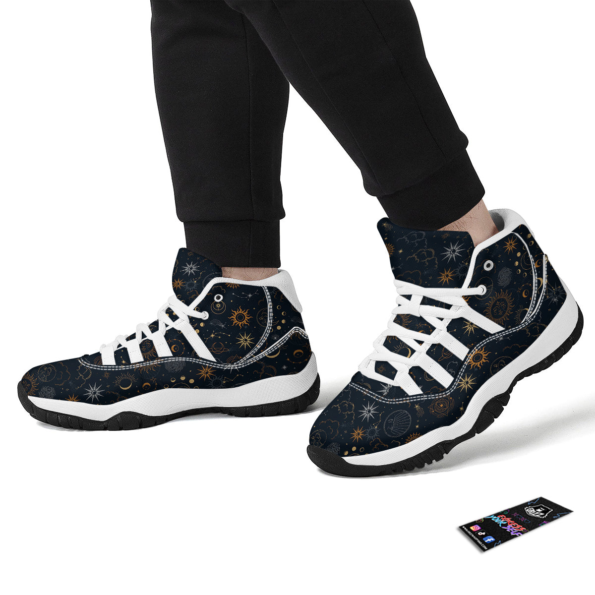 Celestial Vintage Print Pattern White Bball Shoes-grizzshop