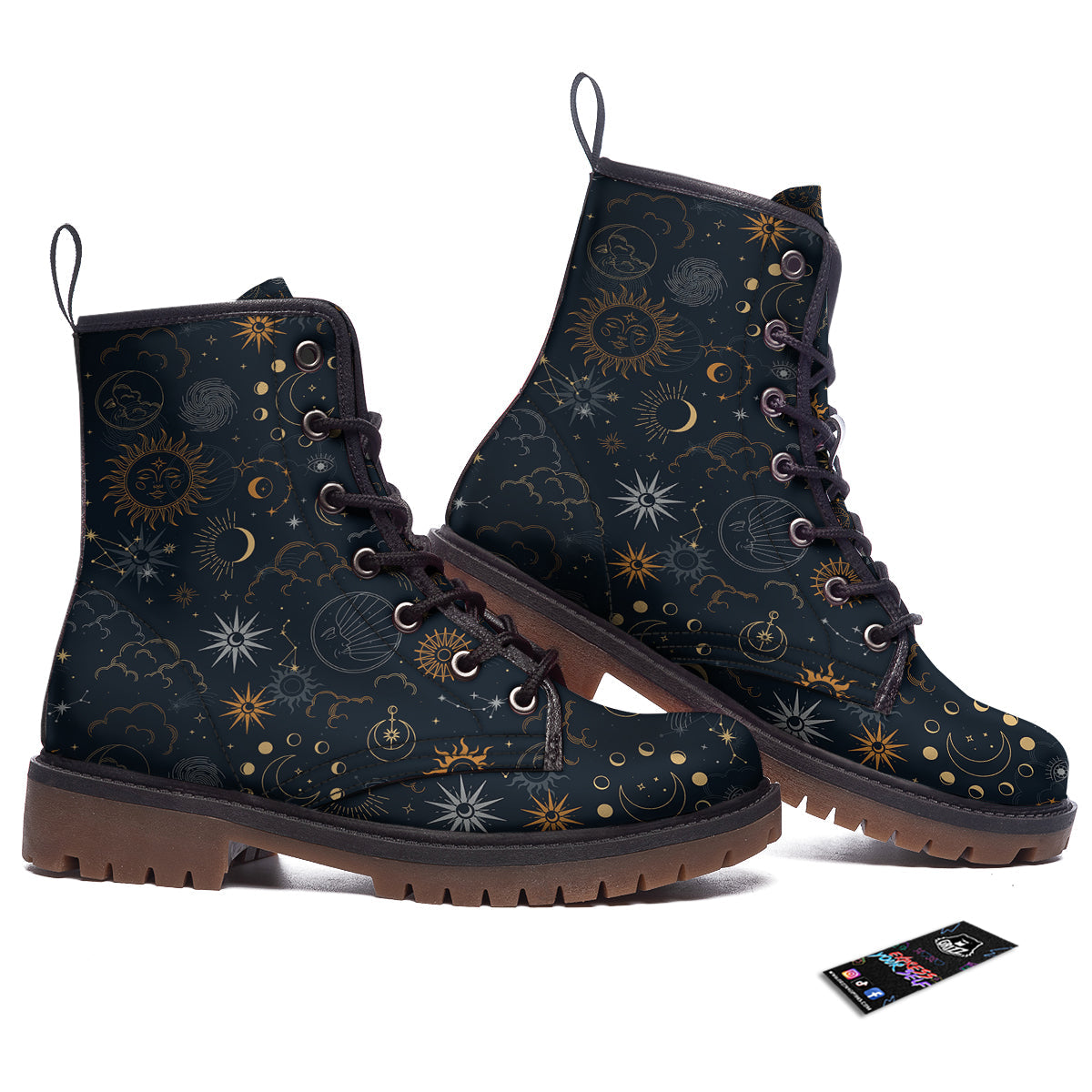 Celestial Vintage Print Pattern Work Boots-grizzshop