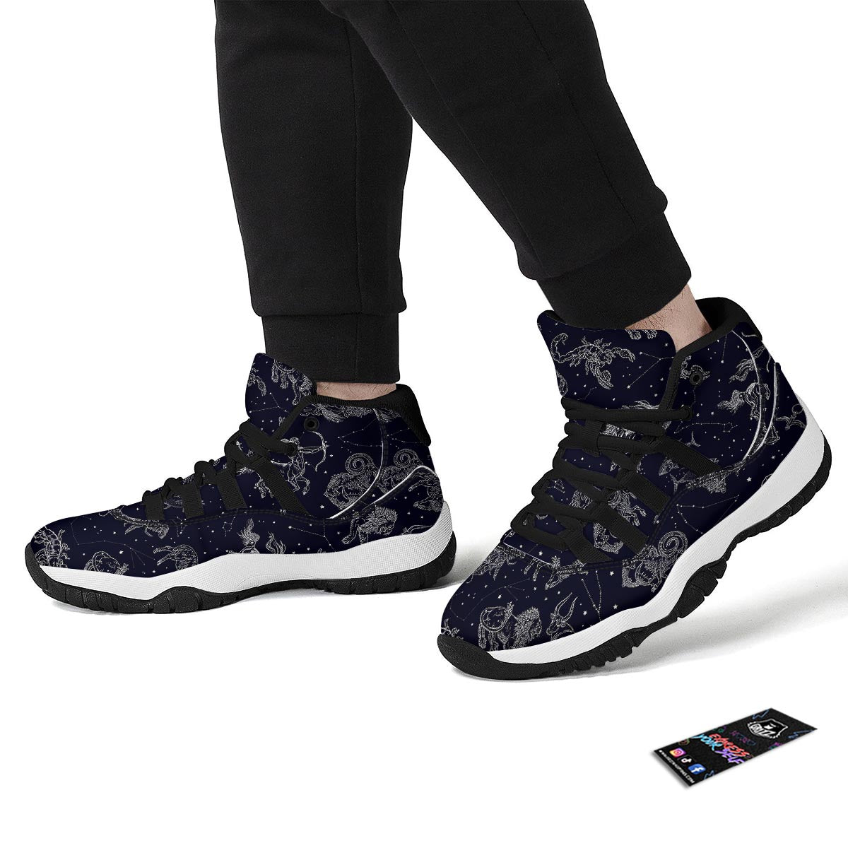 Celestial Zodiac Pattern Print Black Bball Shoes-grizzshop