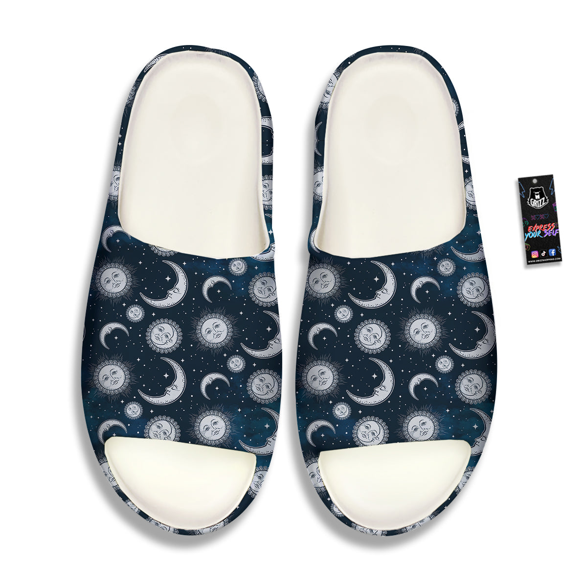 Celestial Blue And White Print Pattern Sandals-grizzshop