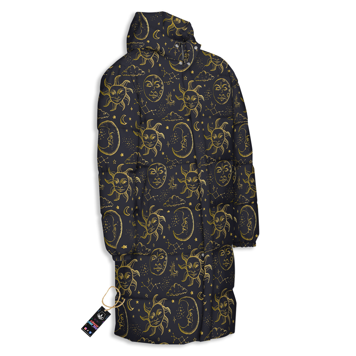 Celestial Gold And Black Print Pattern Long Down Jacket