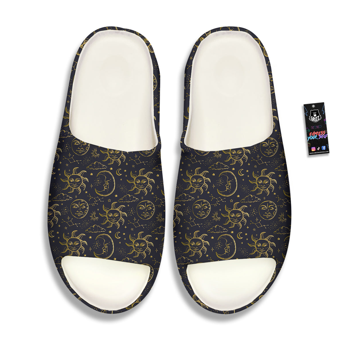 Celestial Gold And Black Print Pattern Sandals-grizzshop