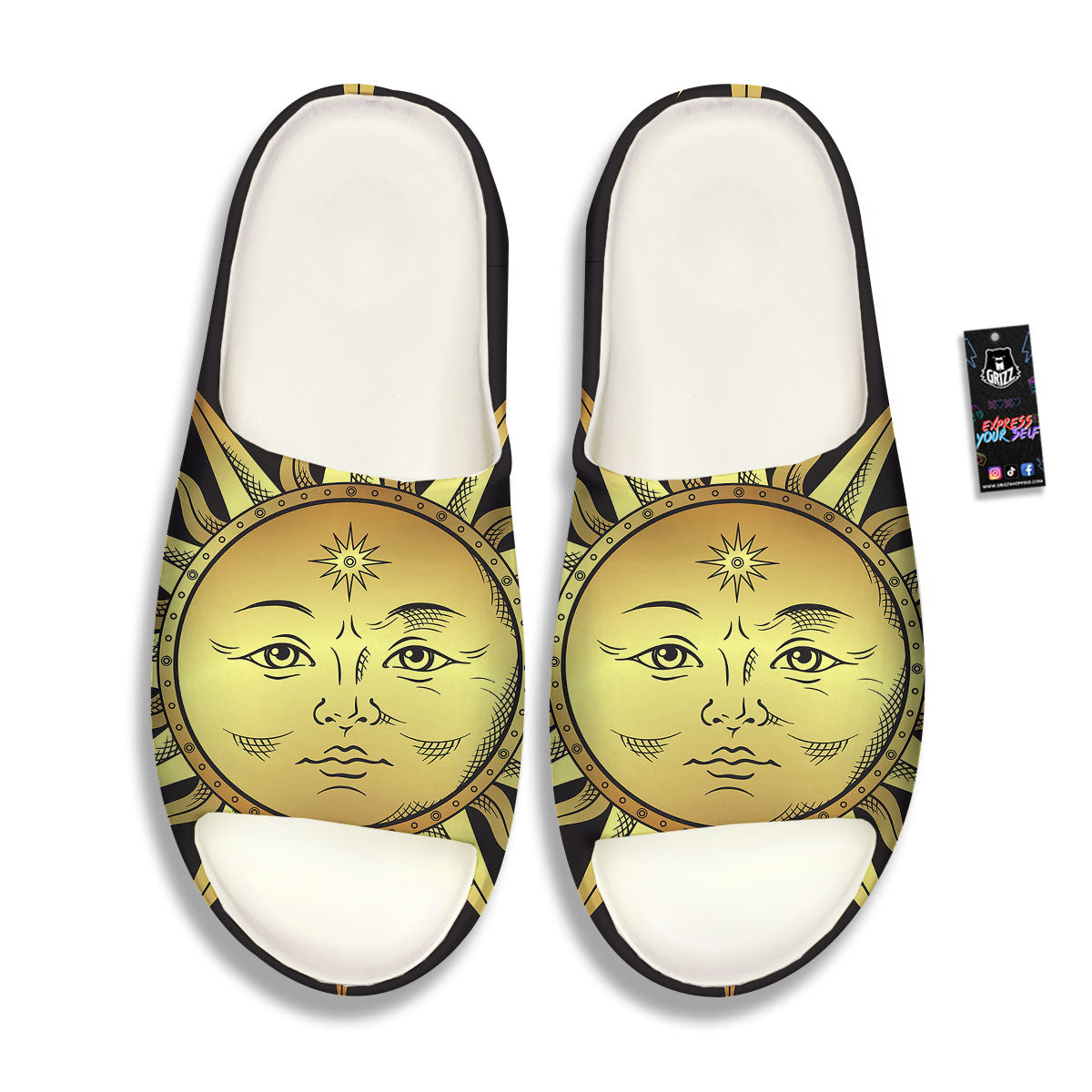 Celestial Sun Gold And Black Print Sandals-grizzshop