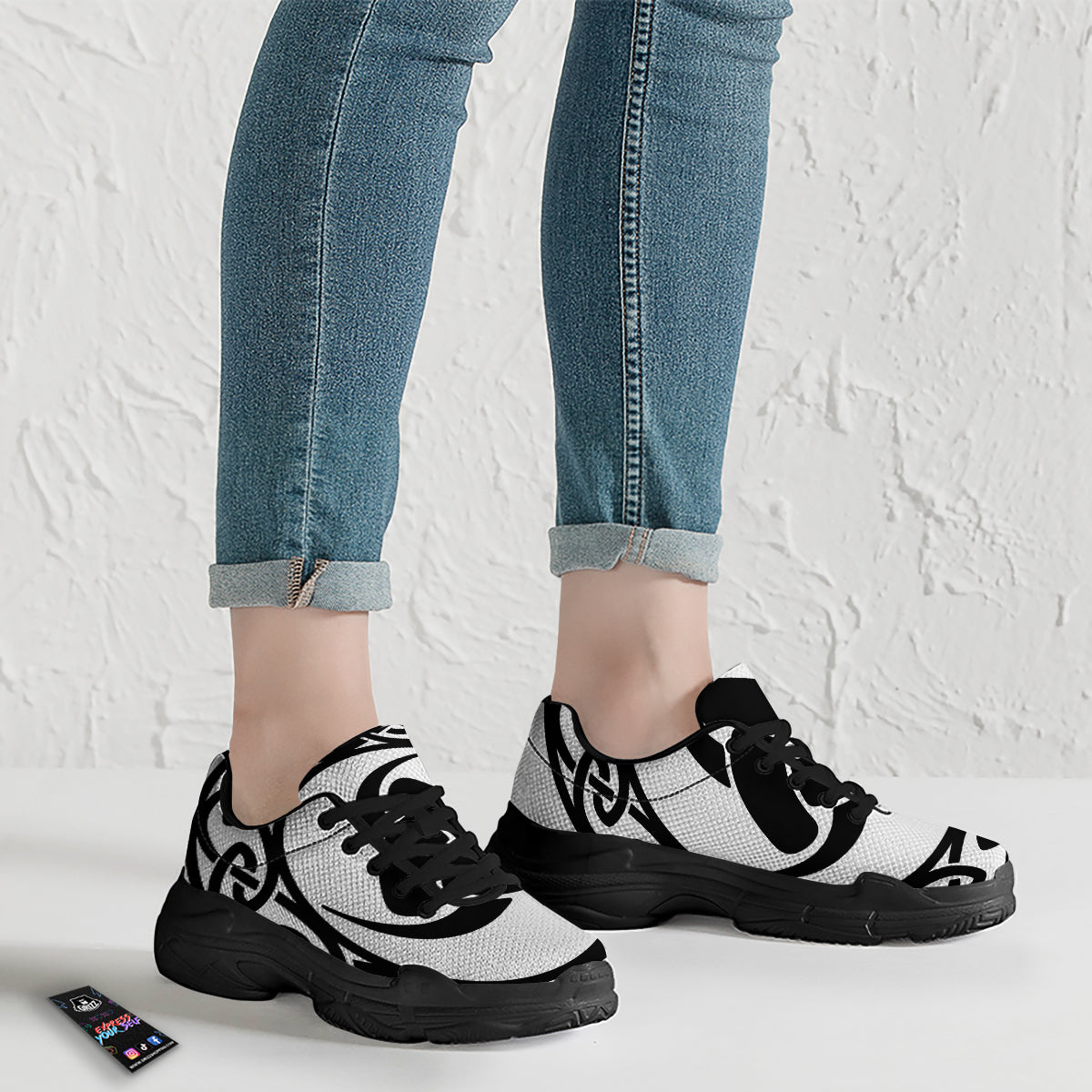 Celtic Endless Knot Symbols Print Black Chunky Shoes-grizzshop