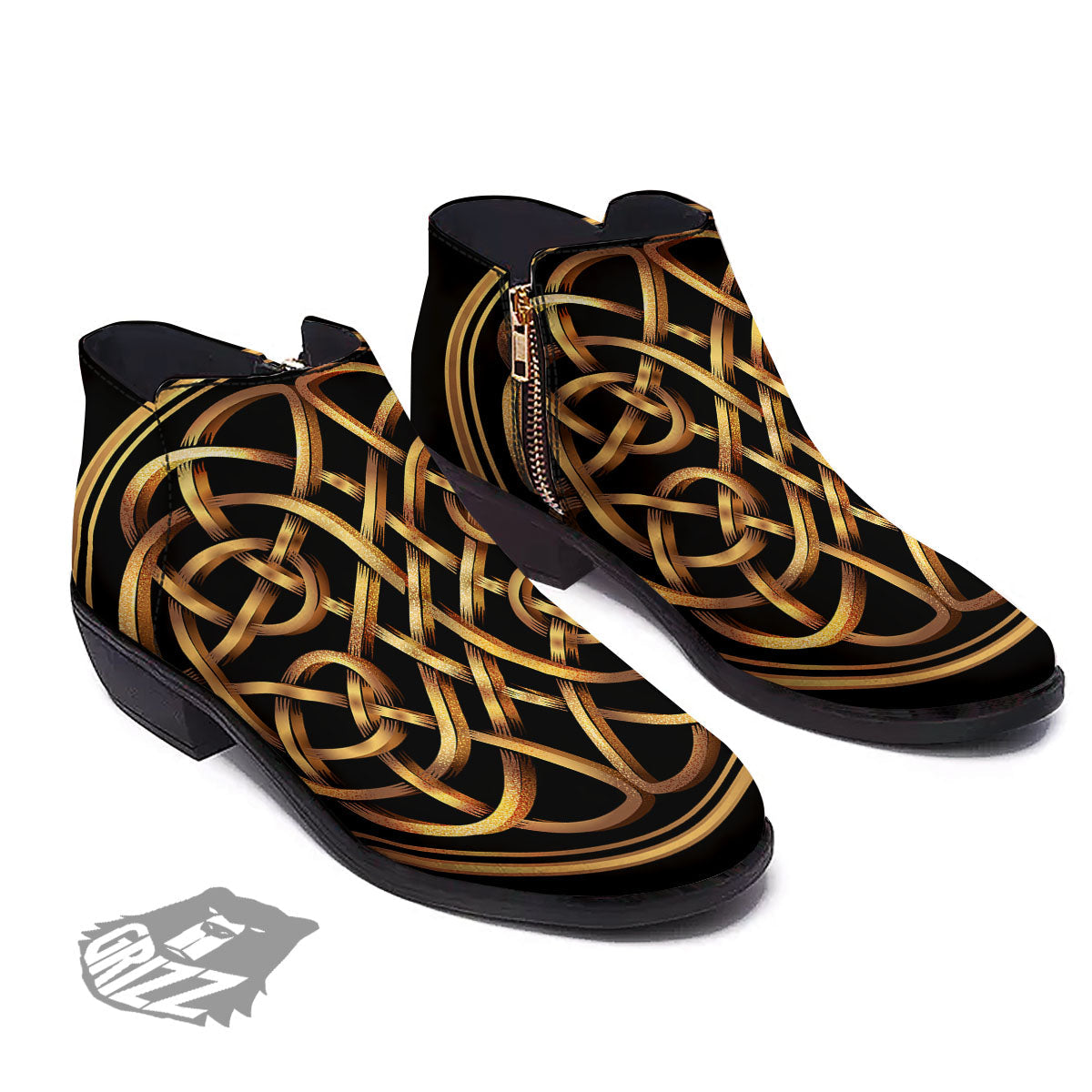 Celtic Knot Golden Print Ankle Boots-grizzshop