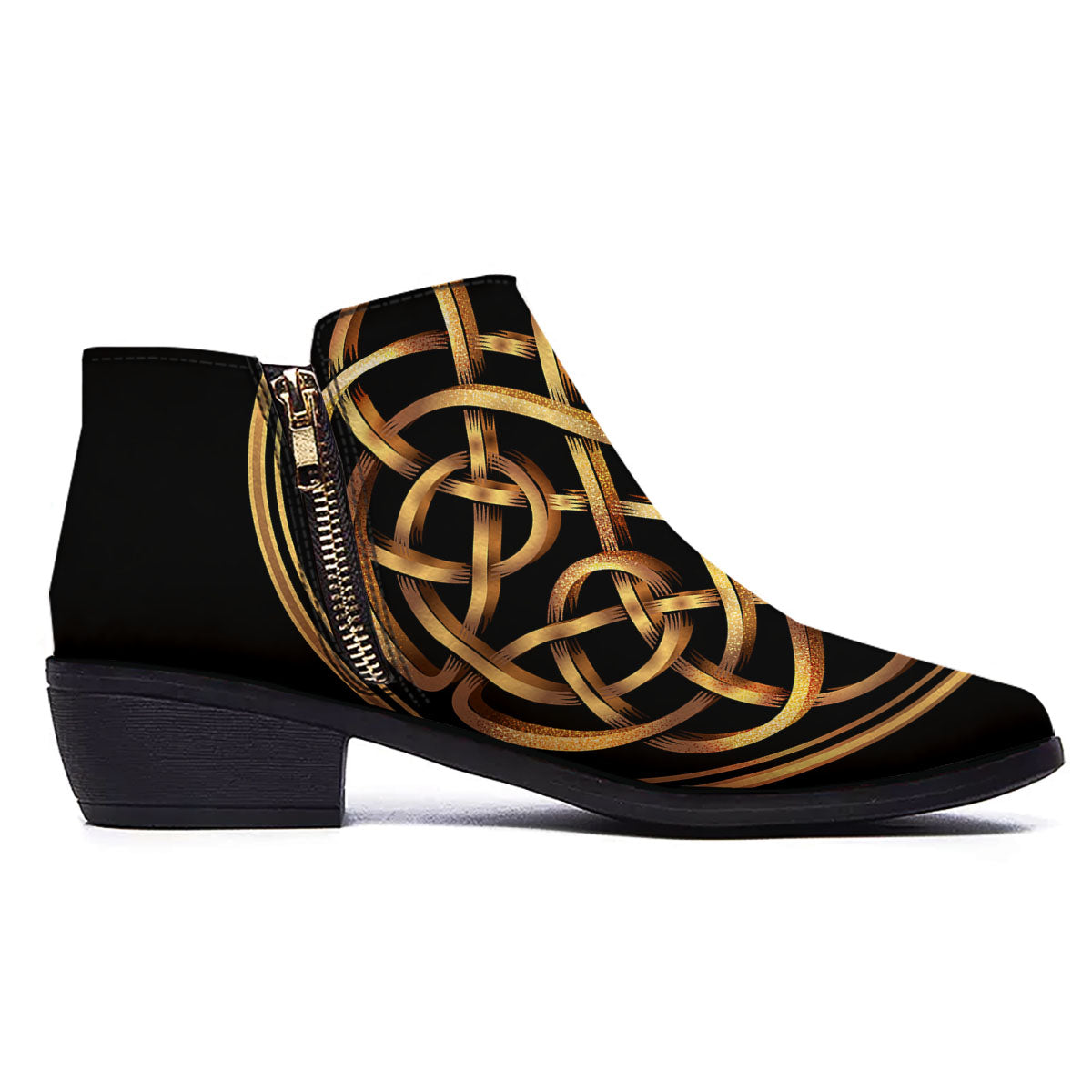 Celtic Knot Golden Print Ankle Boots-grizzshop
