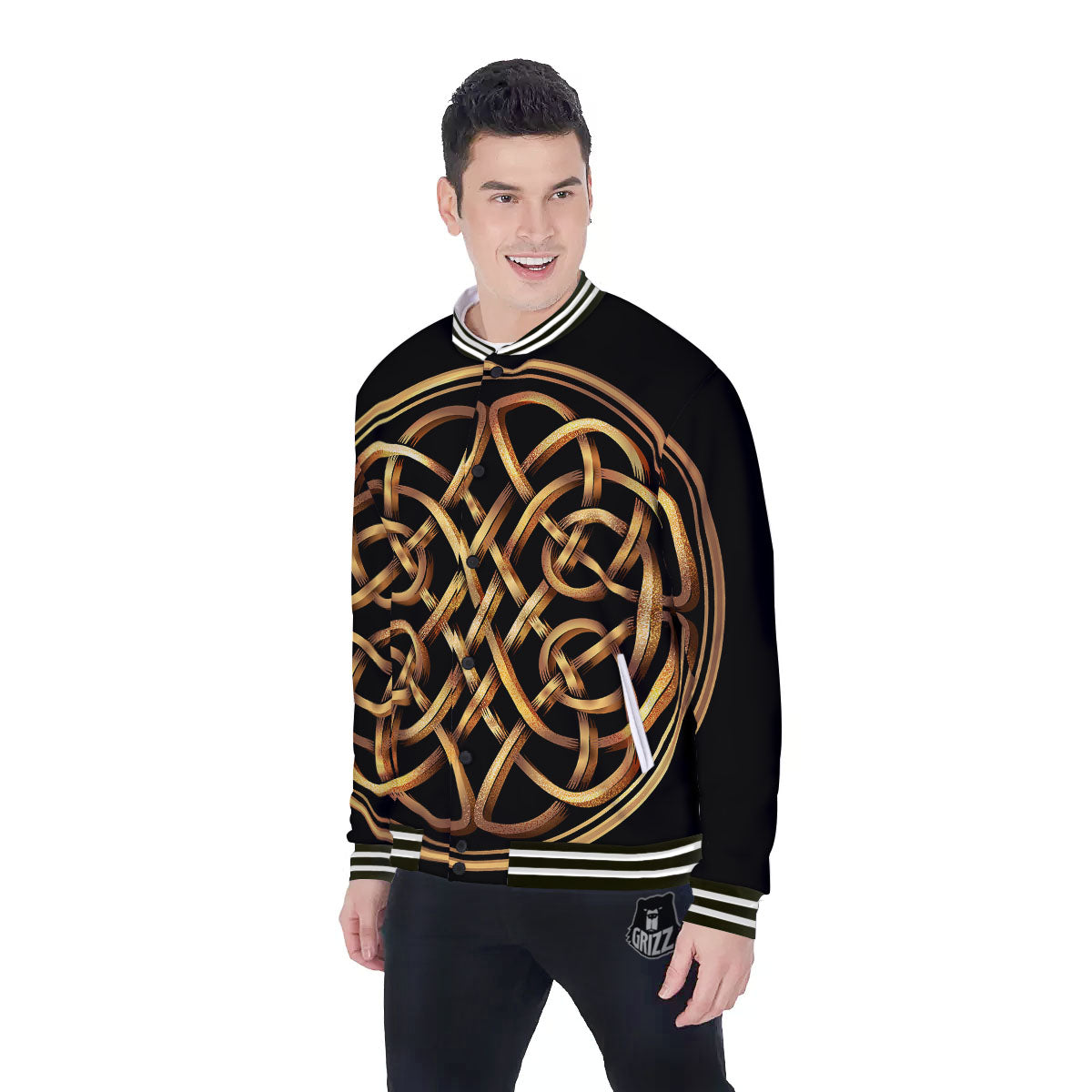 Celtic Knot Golden Print Baseball Jacket-grizzshop