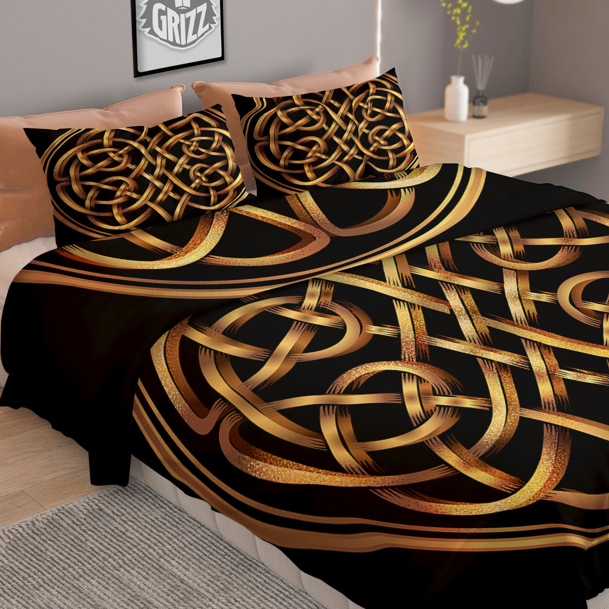 Celtic Knot Golden Print Duvet Cover Bedding Set