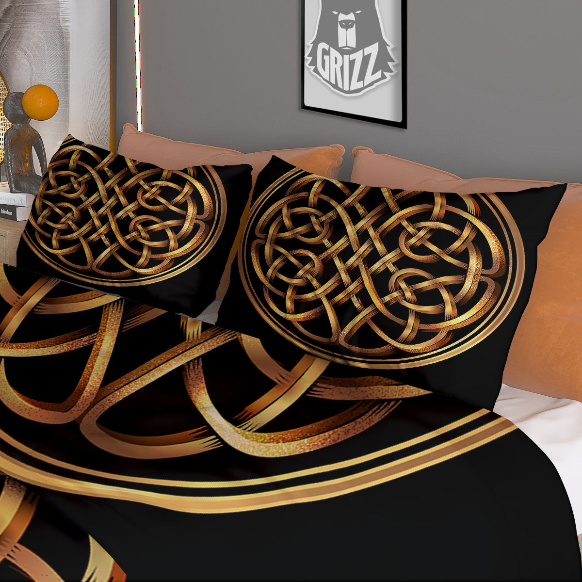 Celtic Knot Golden Print Duvet Cover Bedding Set