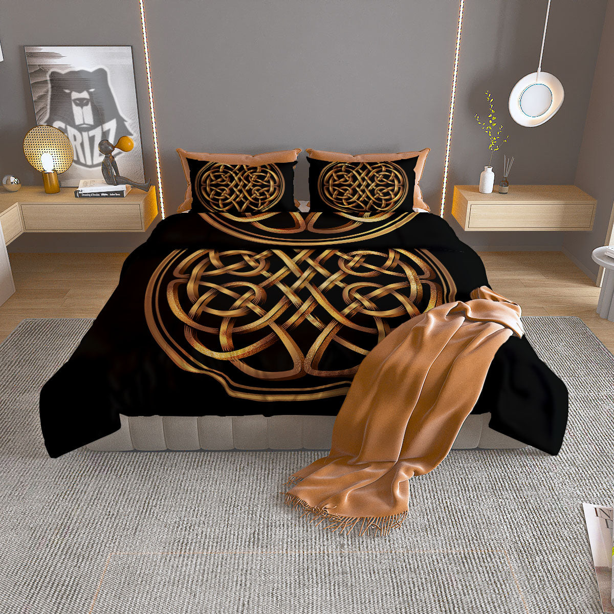 Celtic Knot Golden Print Duvet Cover Bedding Set