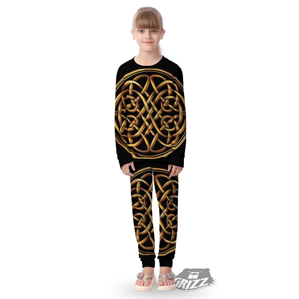 Celtic Knot Golden Print Kid's Pajamas-grizzshop