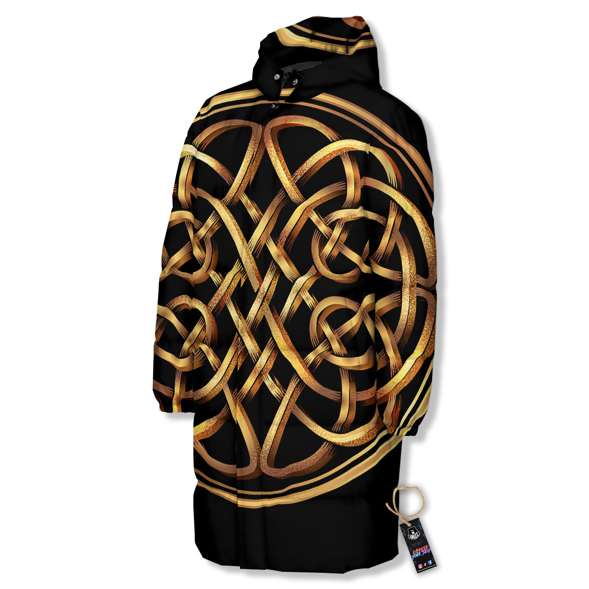 Celtic Knot Golden Print Long Down Jacket-grizzshop
