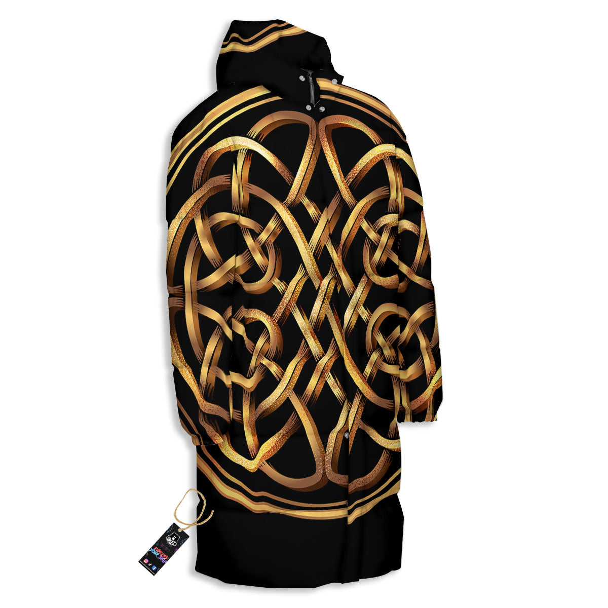 Celtic Knot Golden Print Long Down Jacket-grizzshop