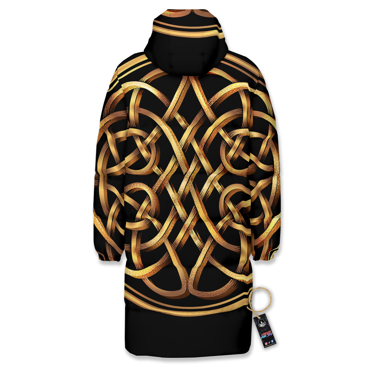 Celtic Knot Golden Print Long Down Jacket-grizzshop