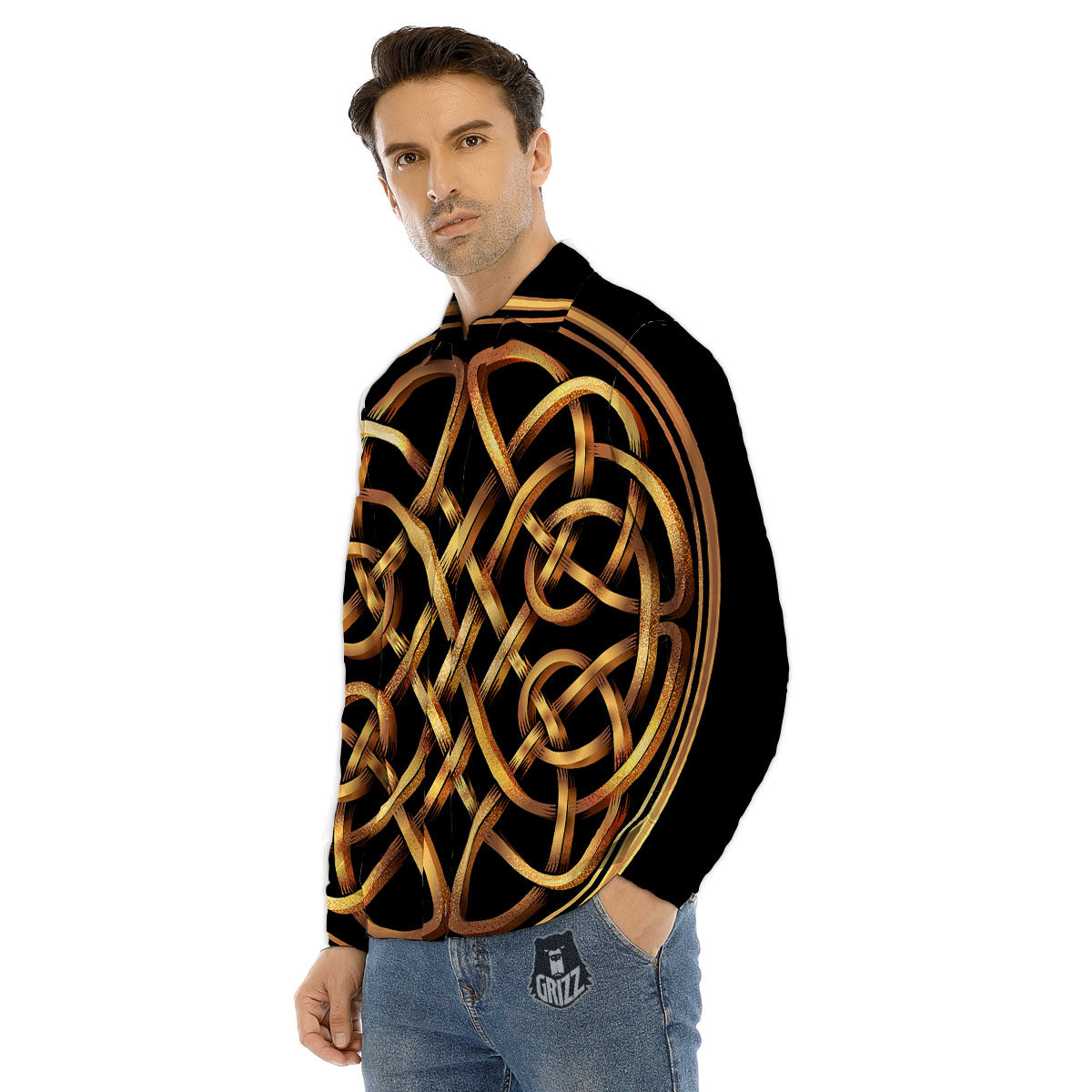 Celtic Knot Golden Print Men's Dress Shirts-grizzshop