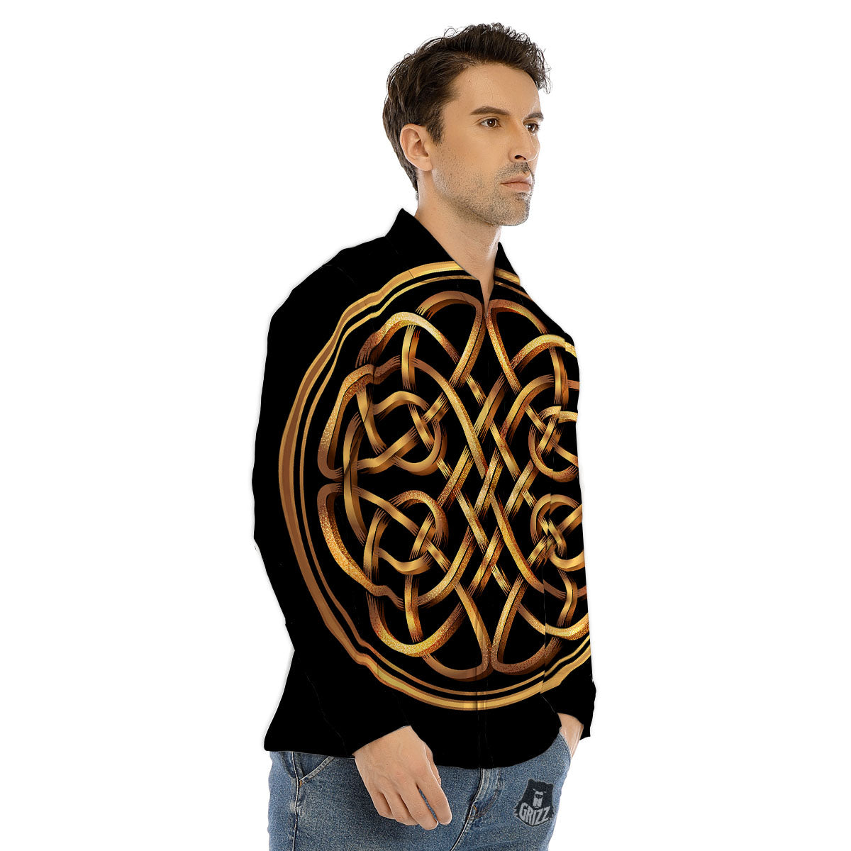 Celtic Knot Golden Print Men's Dress Shirts-grizzshop