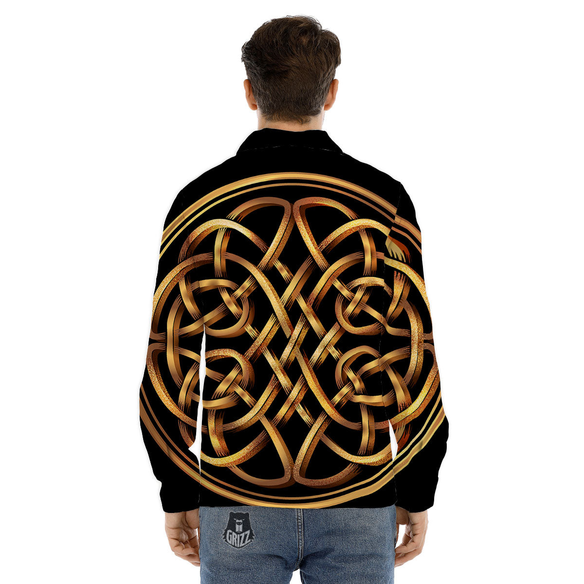Celtic Knot Golden Print Men's Dress Shirts-grizzshop