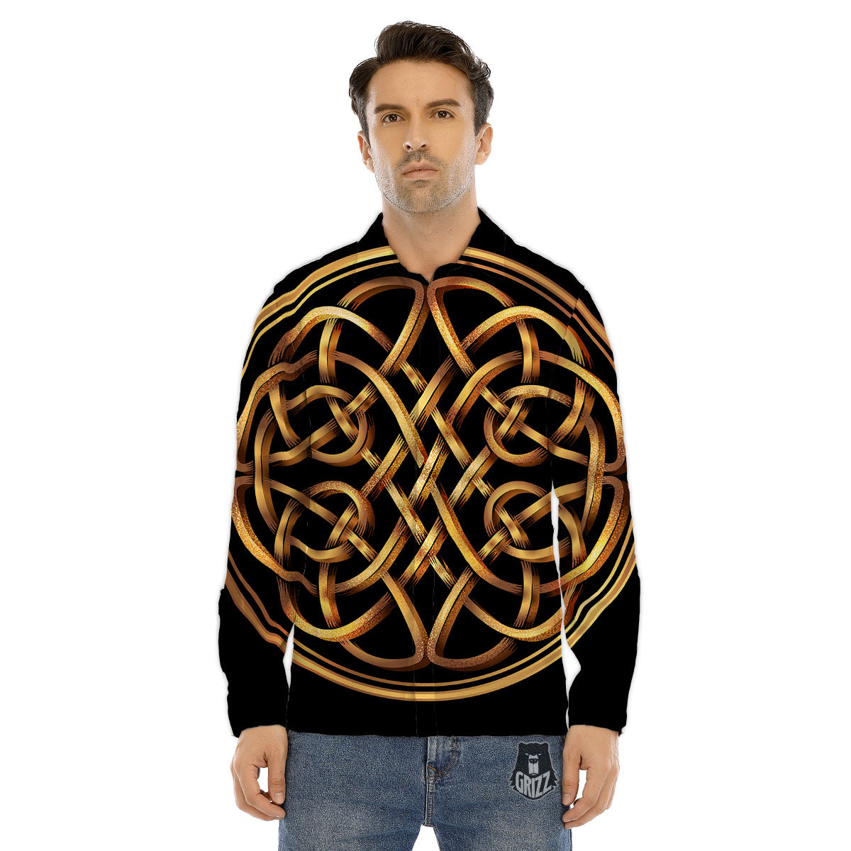 Celtic Knot Golden Print Men's Dress Shirts-grizzshop