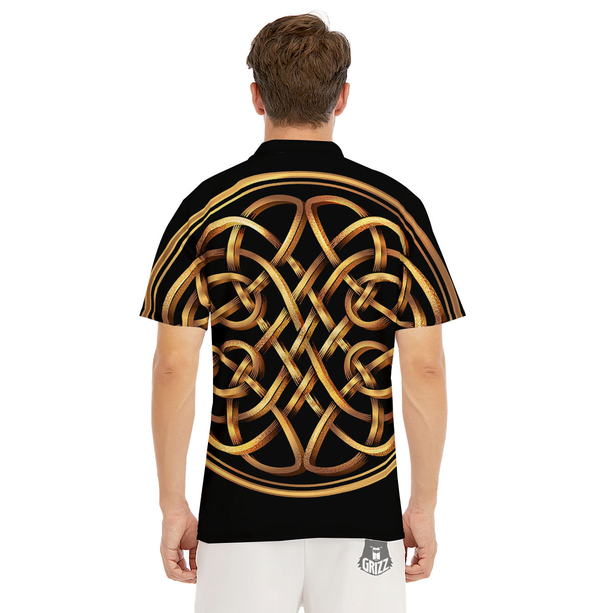 Celtic Knot Golden Print Men's Golf Shirts-grizzshop