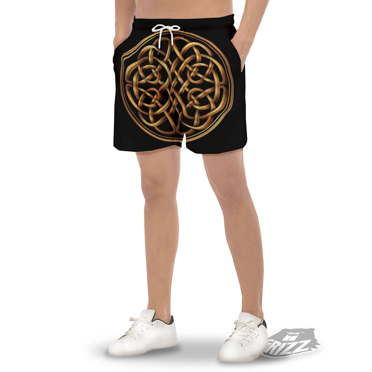 Celtic Knot Golden Print Men's Gym Shorts-grizzshop