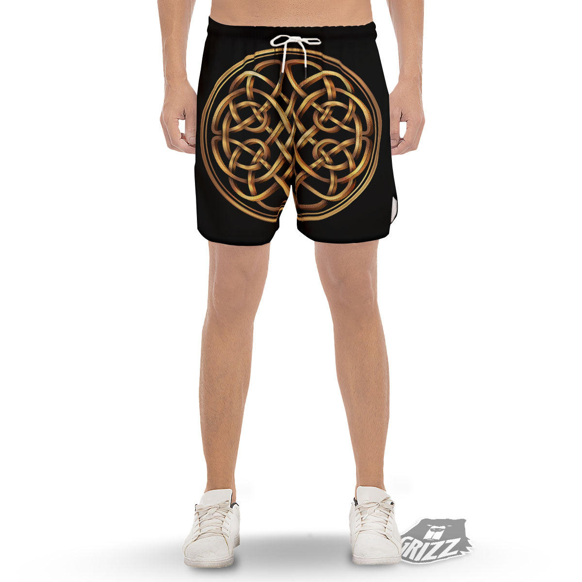 Celtic Knot Golden Print Men's Gym Shorts-grizzshop