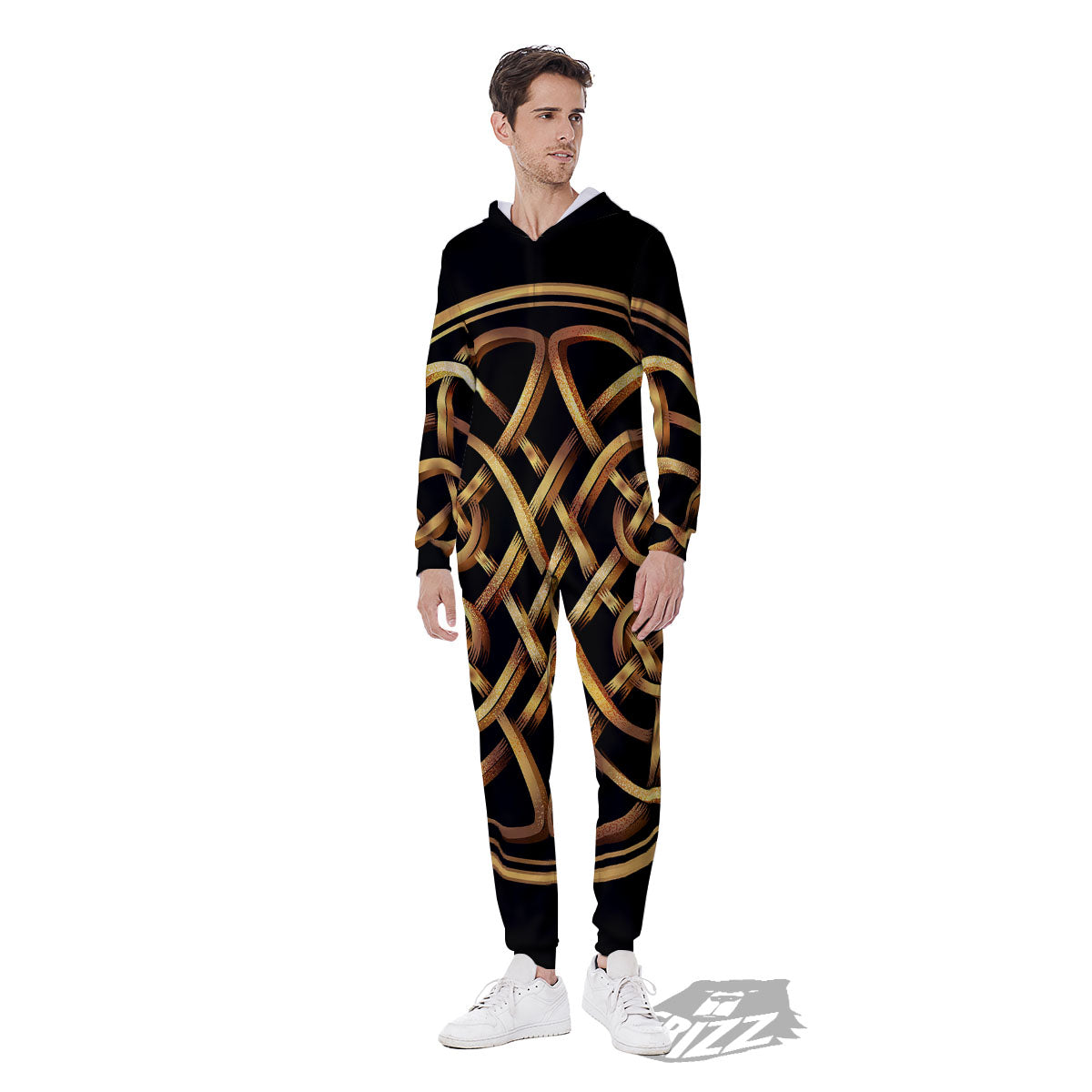 Celtic Knot Golden Print Men's Jumpsuit-grizzshop