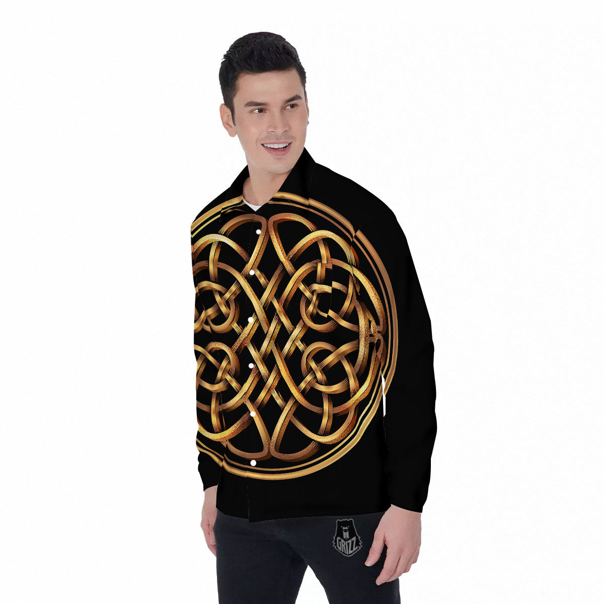 Celtic Knot Golden Print Men's Long Sleeve Shirts-grizzshop