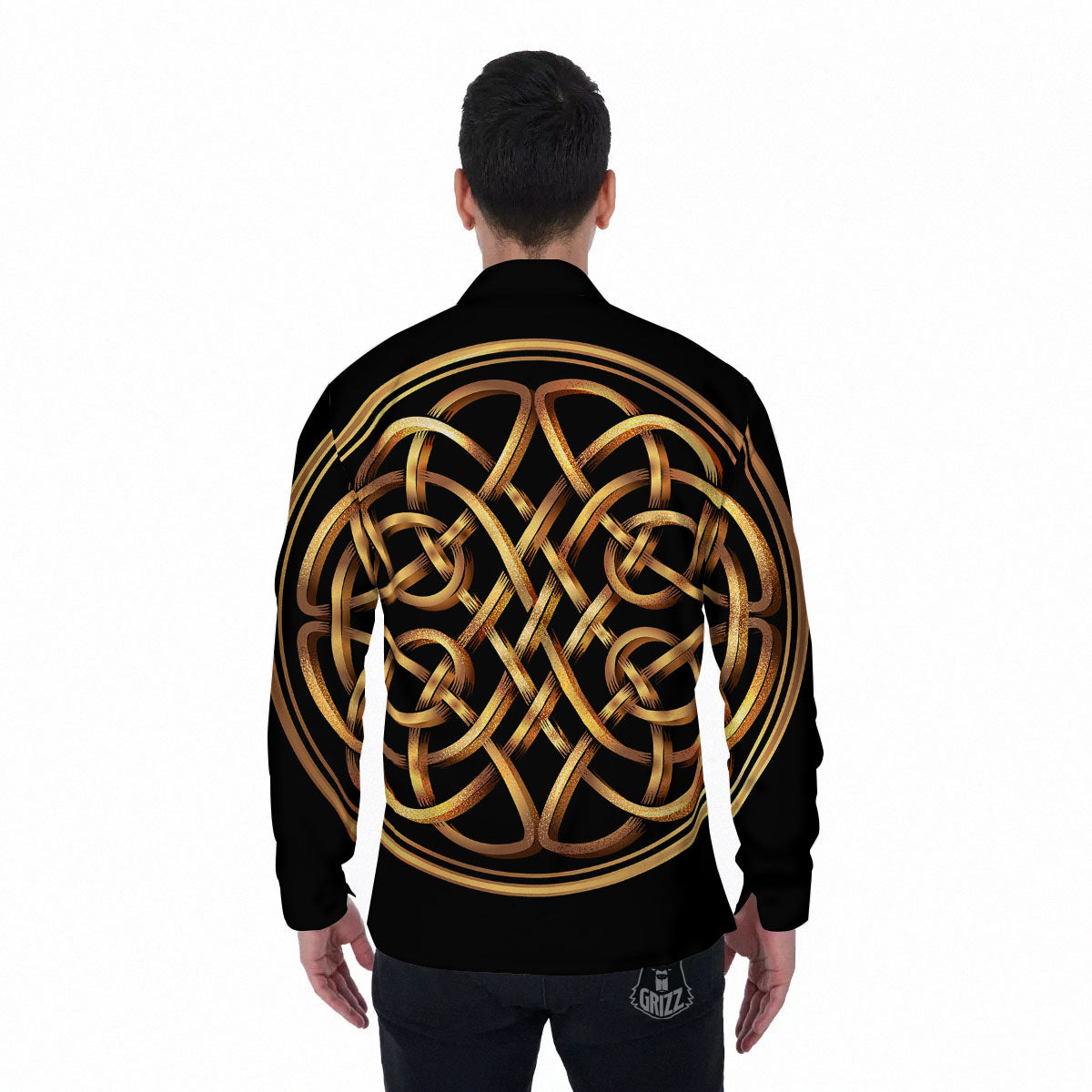 Celtic Knot Golden Print Men's Long Sleeve Shirts-grizzshop